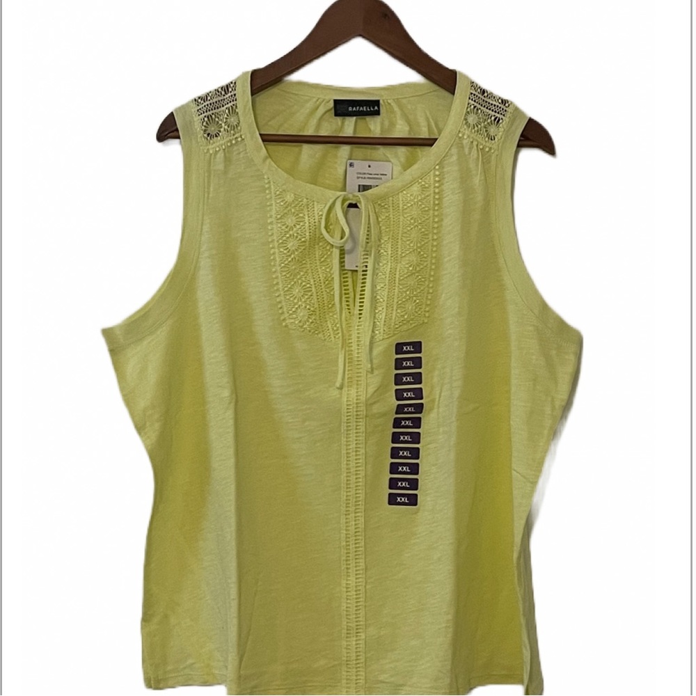 RAFAELLA  Pale Lime Keyhole Tie Cotton Sleeveless Top SZ XXL NWT